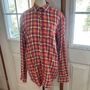 Diesel Red and White Plaid Casual Button-Down Flannel Shirt